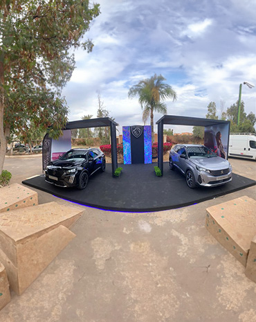 "Stand d'exposition pour Peugeot lors de leur événement à Marrakech au Maroc,Stand Expo Maroc."
